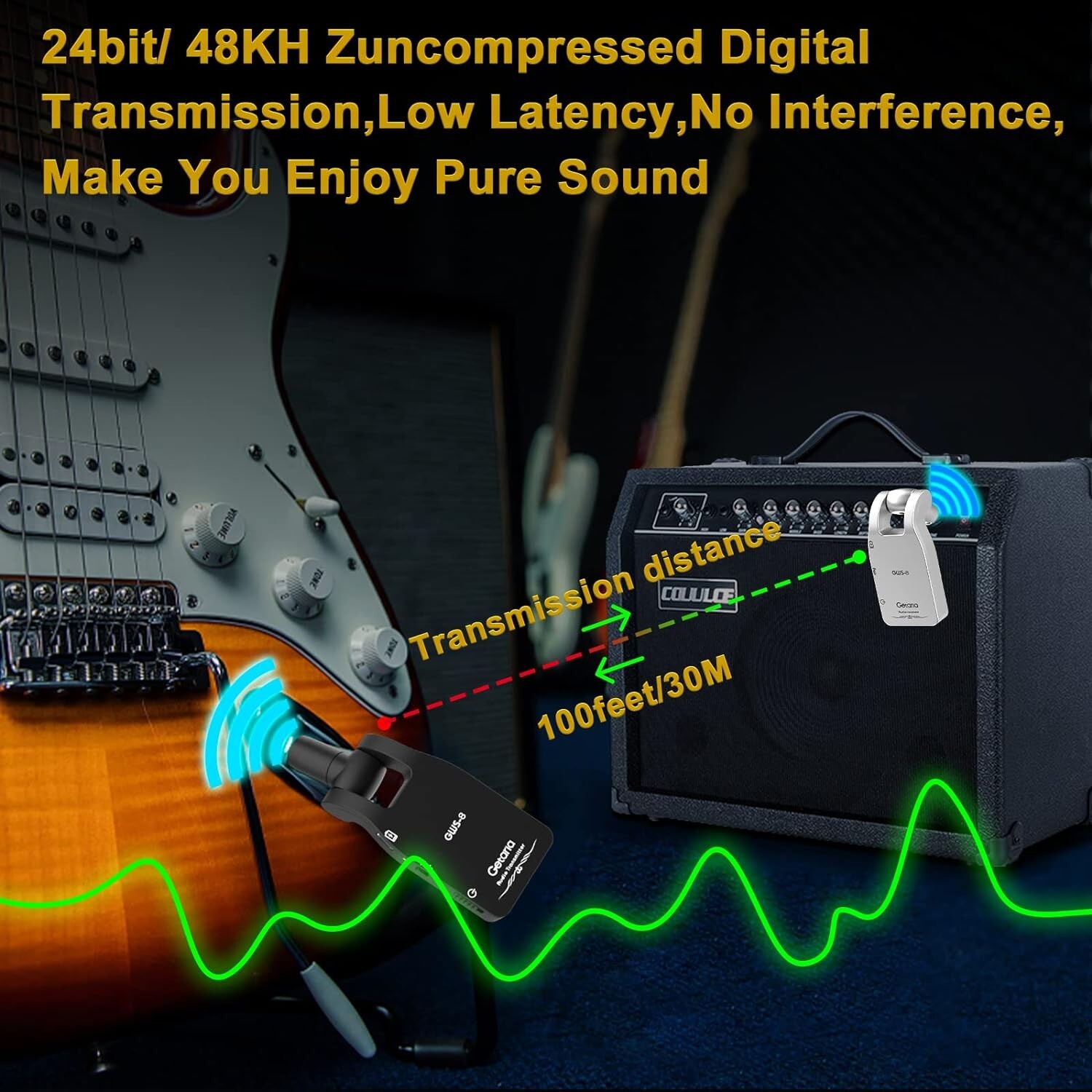 Upgraded Getaria 2.4GHZ Guitar Wireless System,Transmitter Receiver