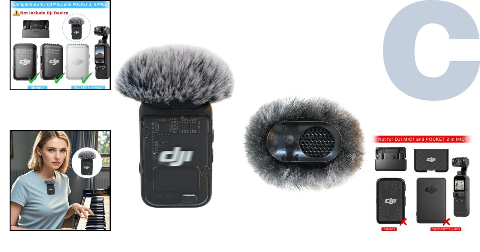 DJI MIC 2 Compatible Furry Windscreen – 2-Pack Gray Wind Muff for Clarity
