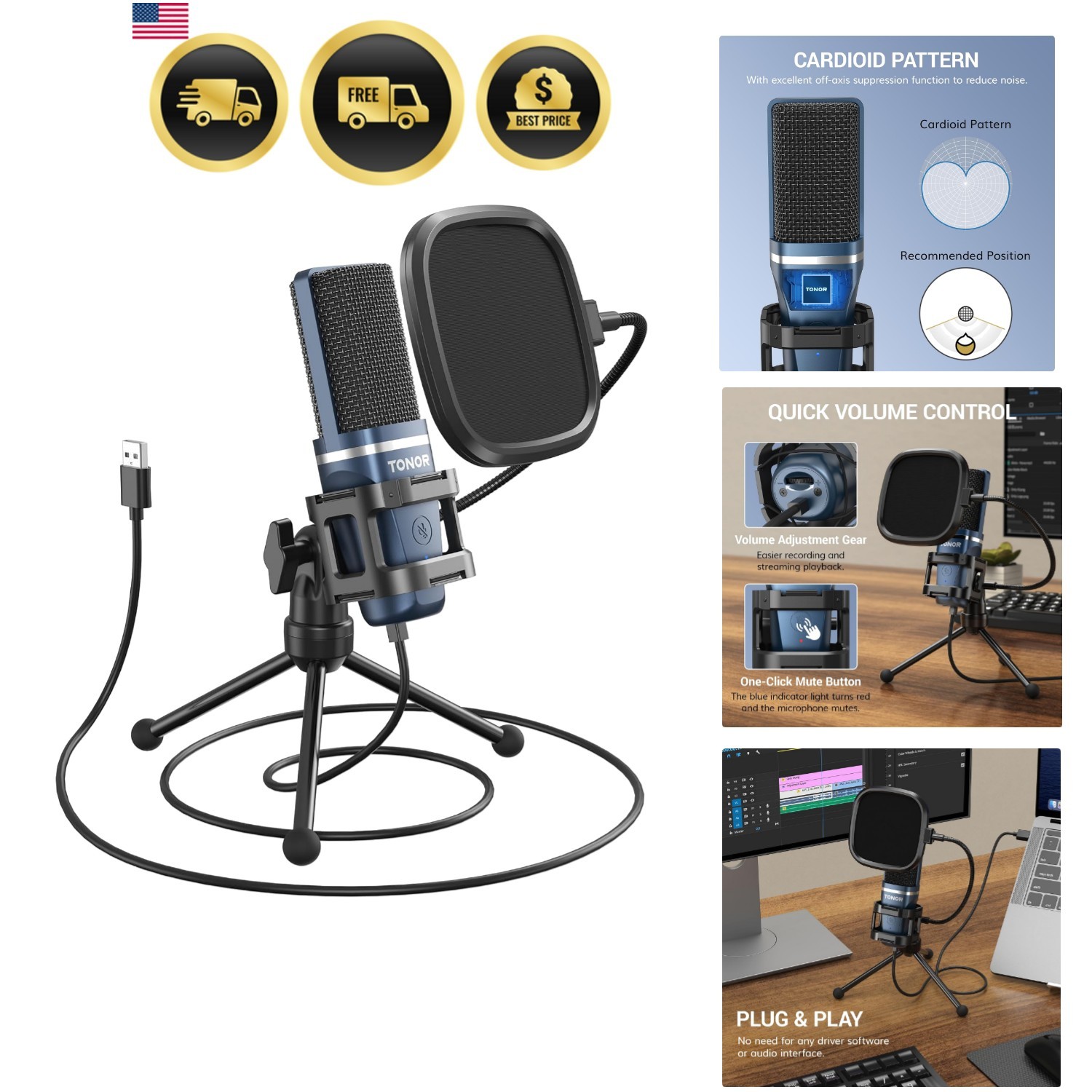 TC-777 Podcast Microphone, USB Computer Microphone, Cardioid Condenser PC Mic…