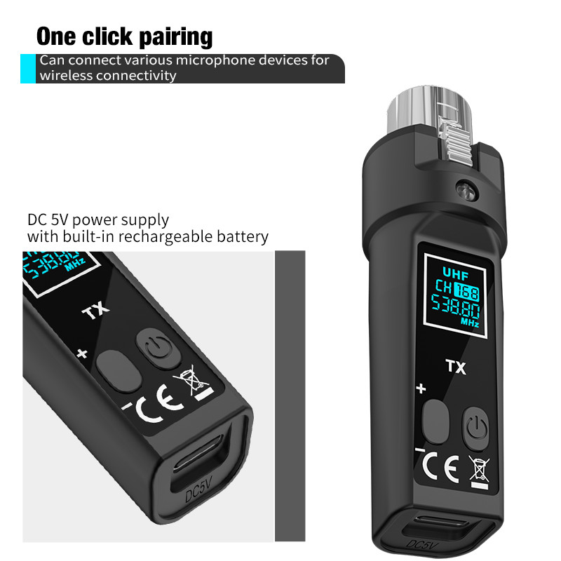 UHF Wireless Microphone Converter XLR Transmitter Receiver for Mic Mixer Guitar