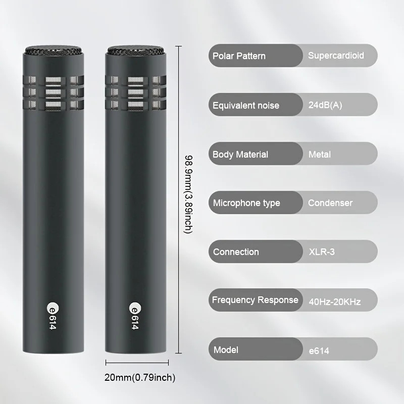 1 Pair E614 Supercardioid Condenser Microphones MultiPurpose Instrument Mic for
