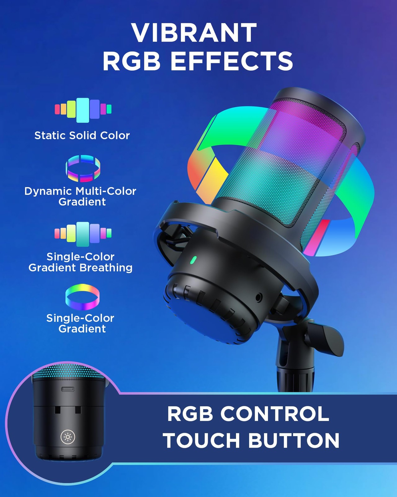 USB Gaming Microphone Set, Noise Cancellation Condenser Mic with Boom Arm RGB…