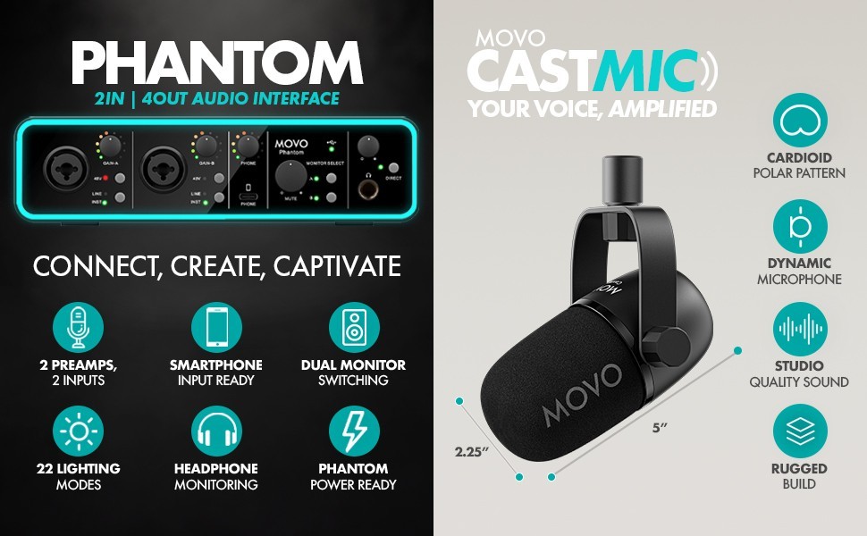 Movo Tabletop Video Podcast Equipment Bundle Interface 2X Mics Cameras Stands