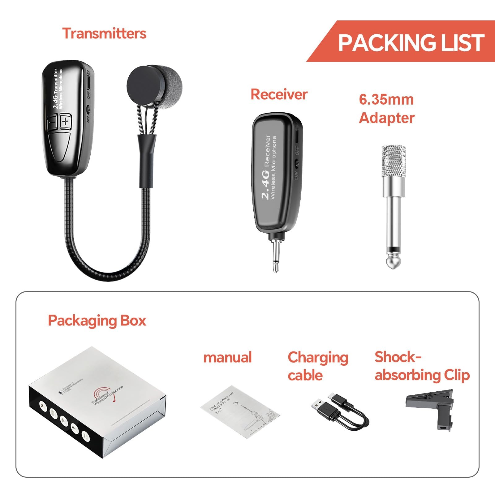 Wireless Saxophone Microphone, 2.4GHz Clip Microphones, USB-C Charging Mic Sy…