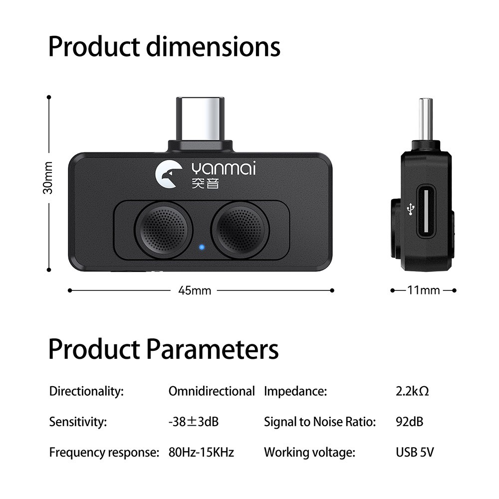 Mini Microphone AI Noise Cancelling Mic USB-C Plug&Play for Streaming/Vlog/Phone