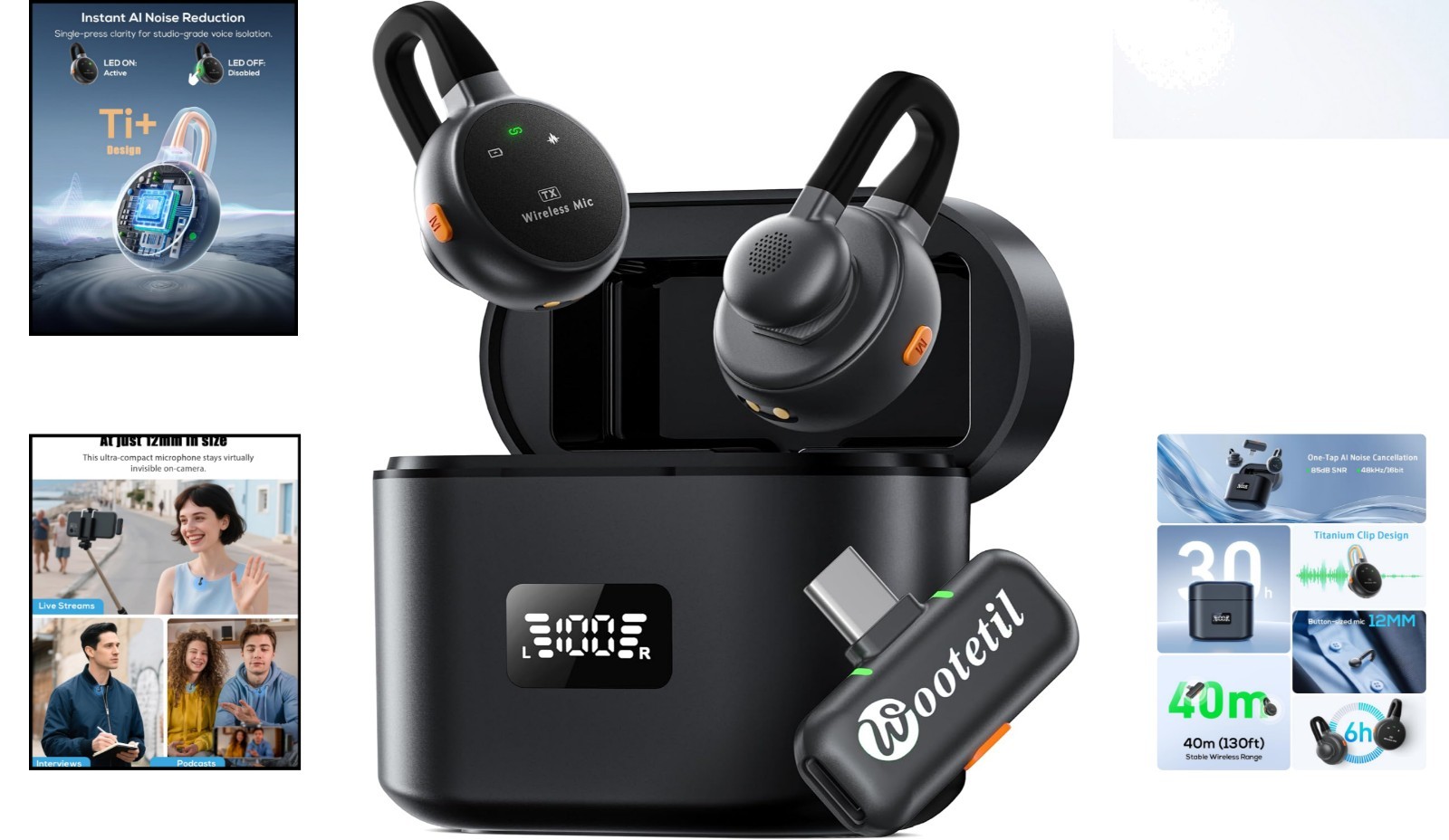 Wireless Lavalier Microphone with USB-C Charging Case – 30H Battery & Noise C…