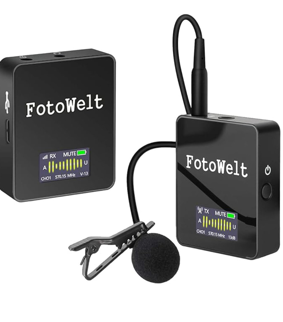 Wireless Lavalier Microphone, Lapel Microphone for DSLR Camera with OLED Display