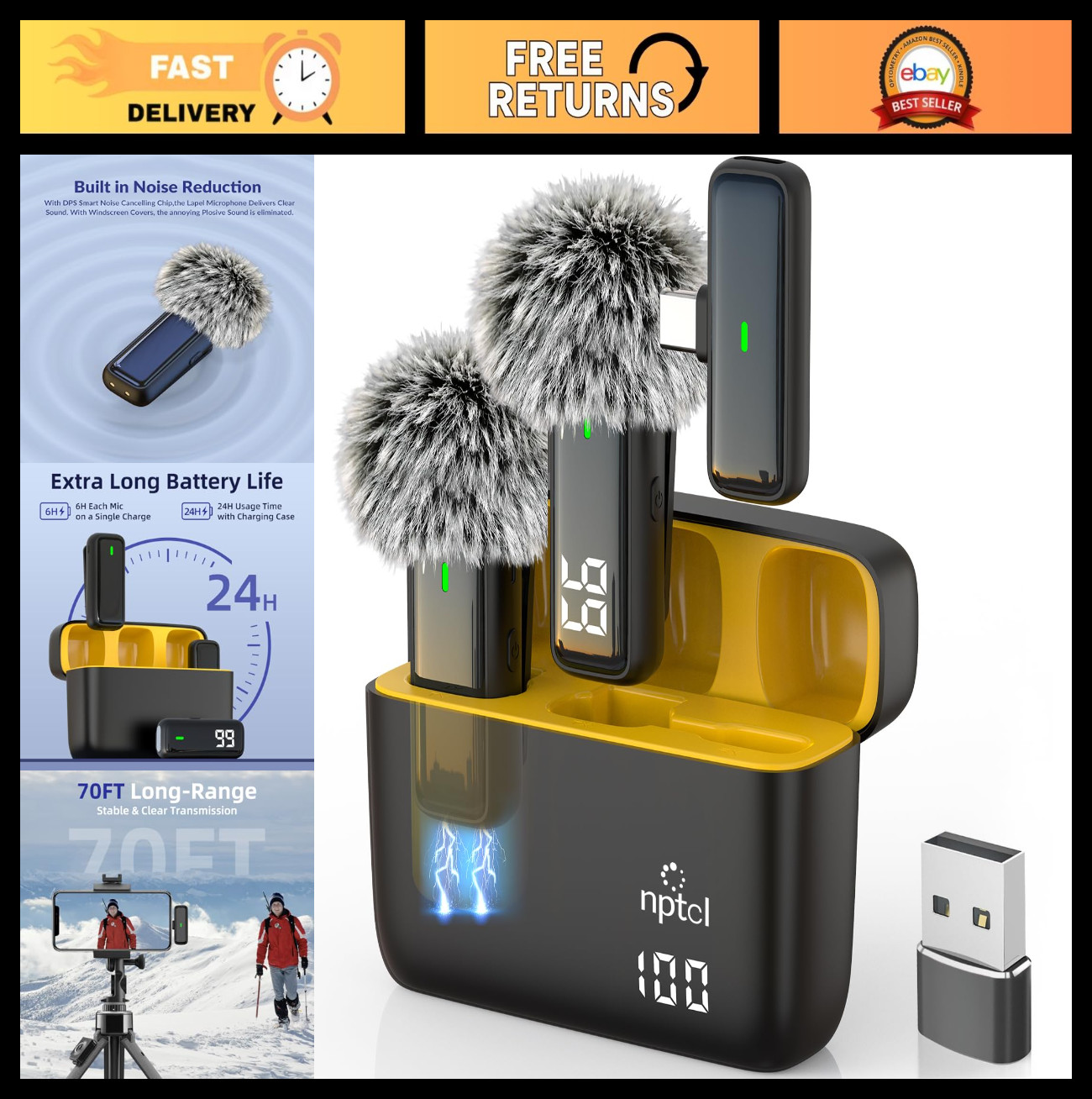Wireless USB Microphone for PC, Laptop, iPhone, Android – Noise Cancelling Laval