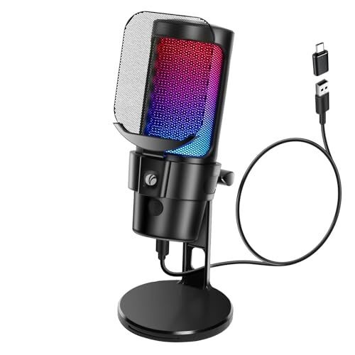 USB Condenser Microphone Gaming PC Microphone RGB Touch/Mute Streaming Podcast