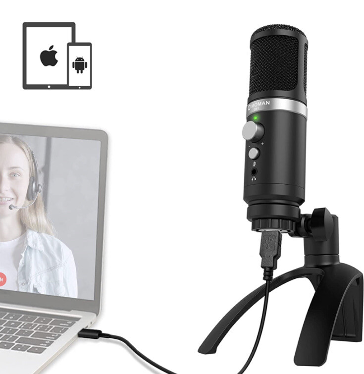 USB Microphone, Moman EM1 Desktop Condenser PC Microphones for Steaming Podcast