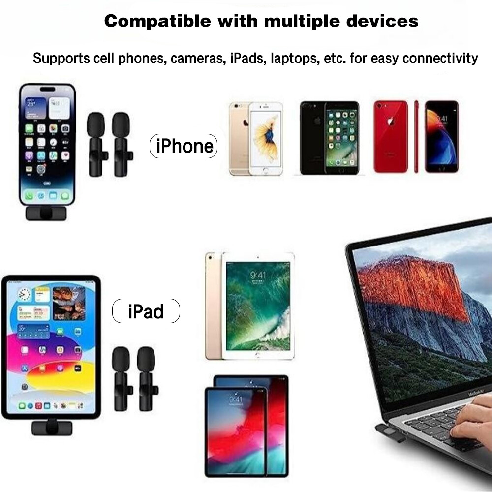 Lavalier Wireless Microphone Audio Video Recording Mini Mic For Android/iphone