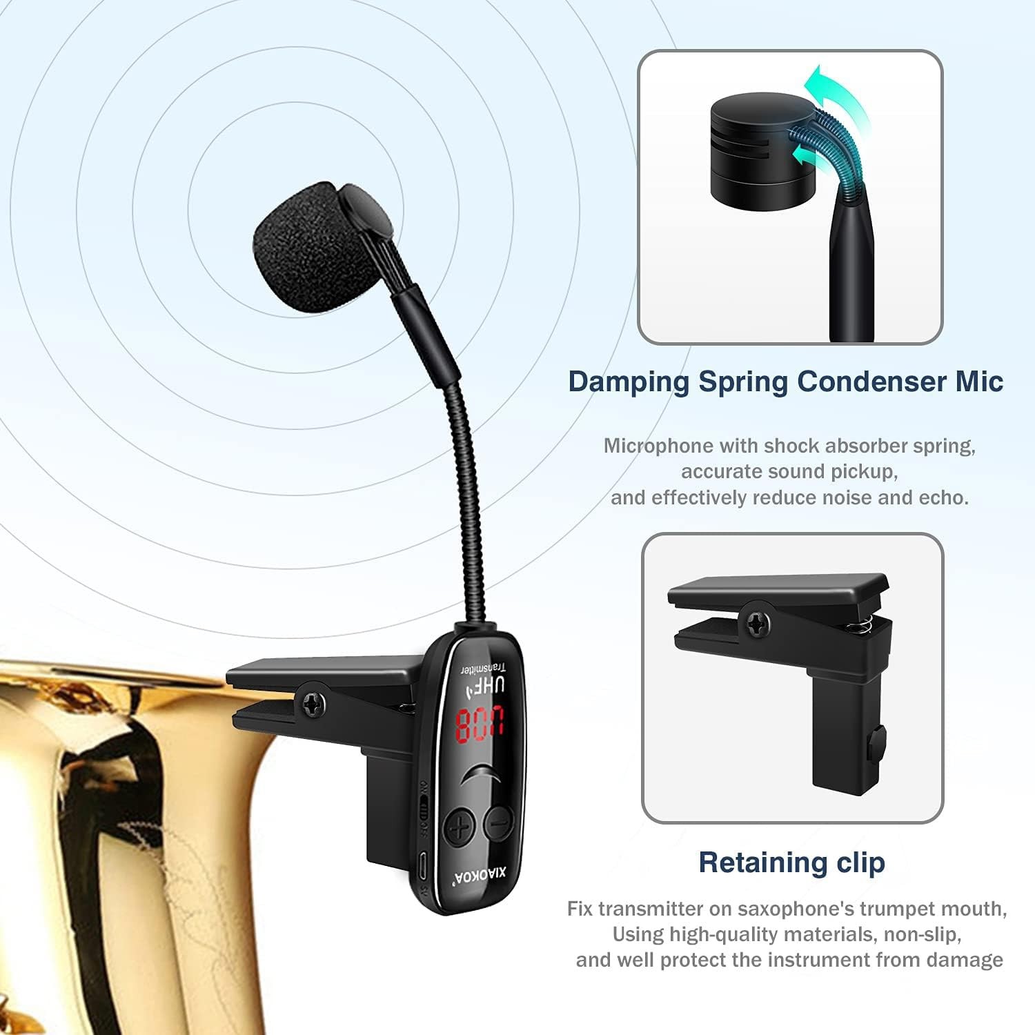 XIAOKOA Wireless Microphone for Saxophone, UHF Wireless Microphone for Musica…