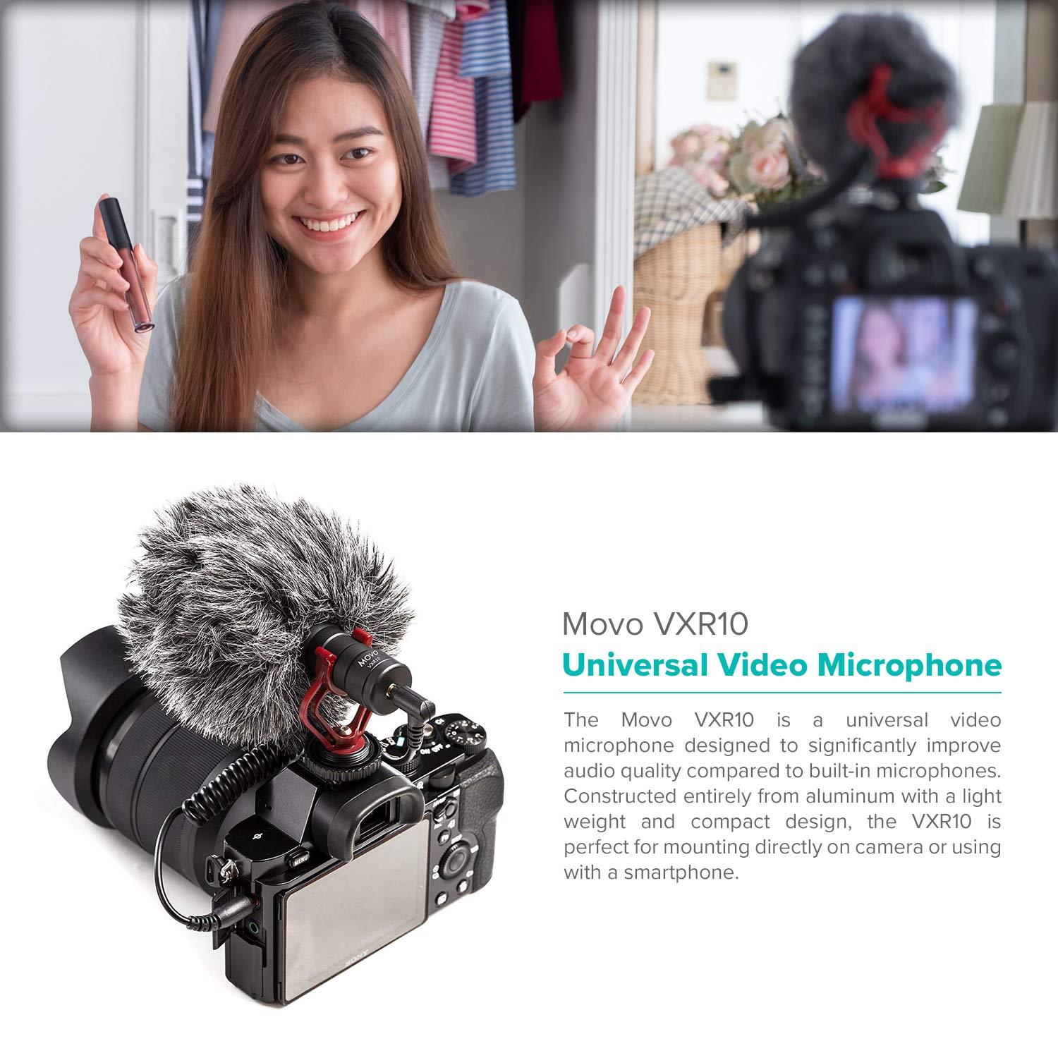 Movo VXR10 Universal Video Microphone with Shock Mount, Deadcat Windscreen, Case