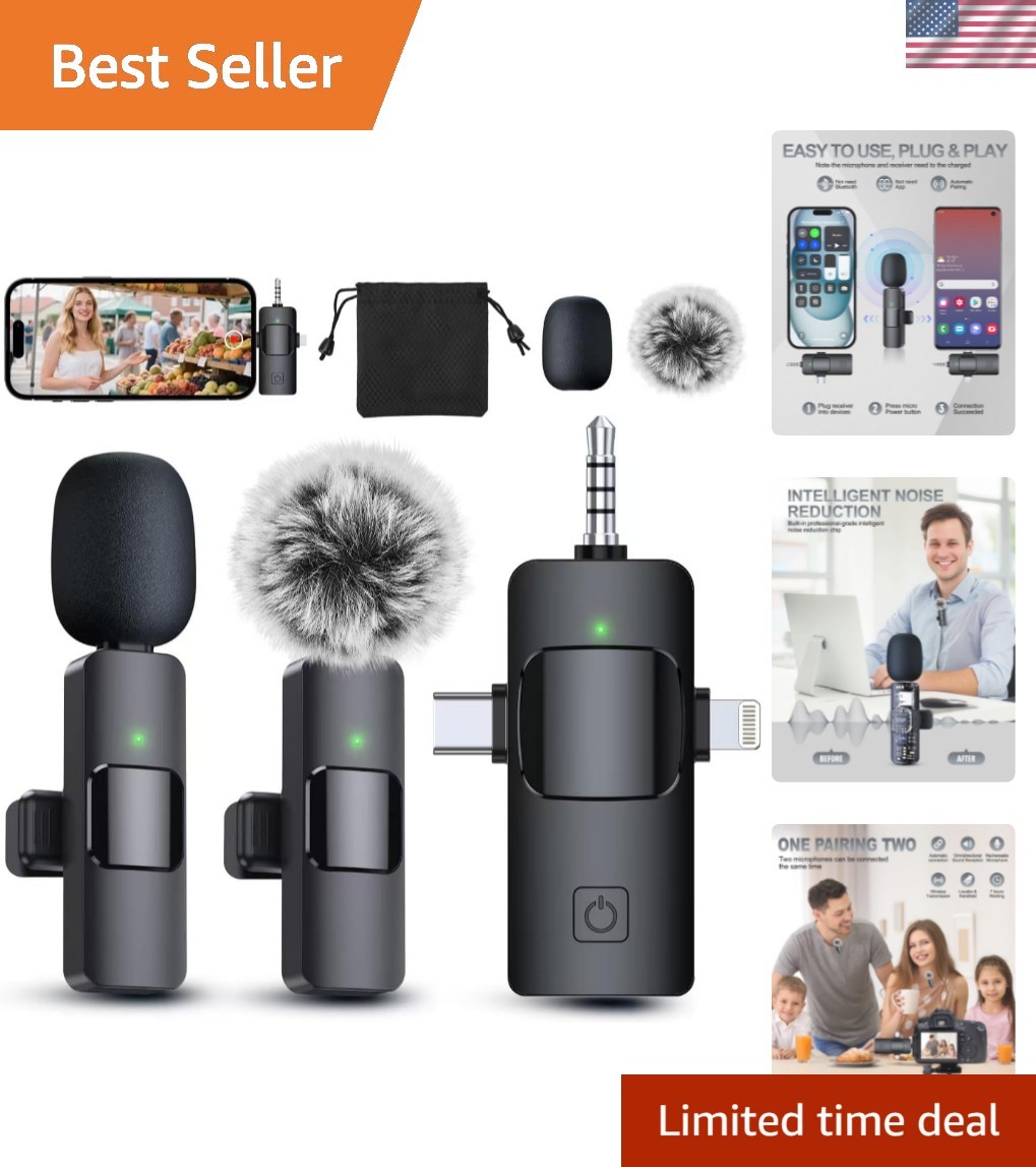 3 in 1 Professional Wireless Lavalier Microphone for iPhone, Android, Camera,…