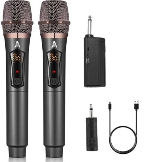Wireless Microphones, Metal Dynamic Microphone System with Rechargeable Gray