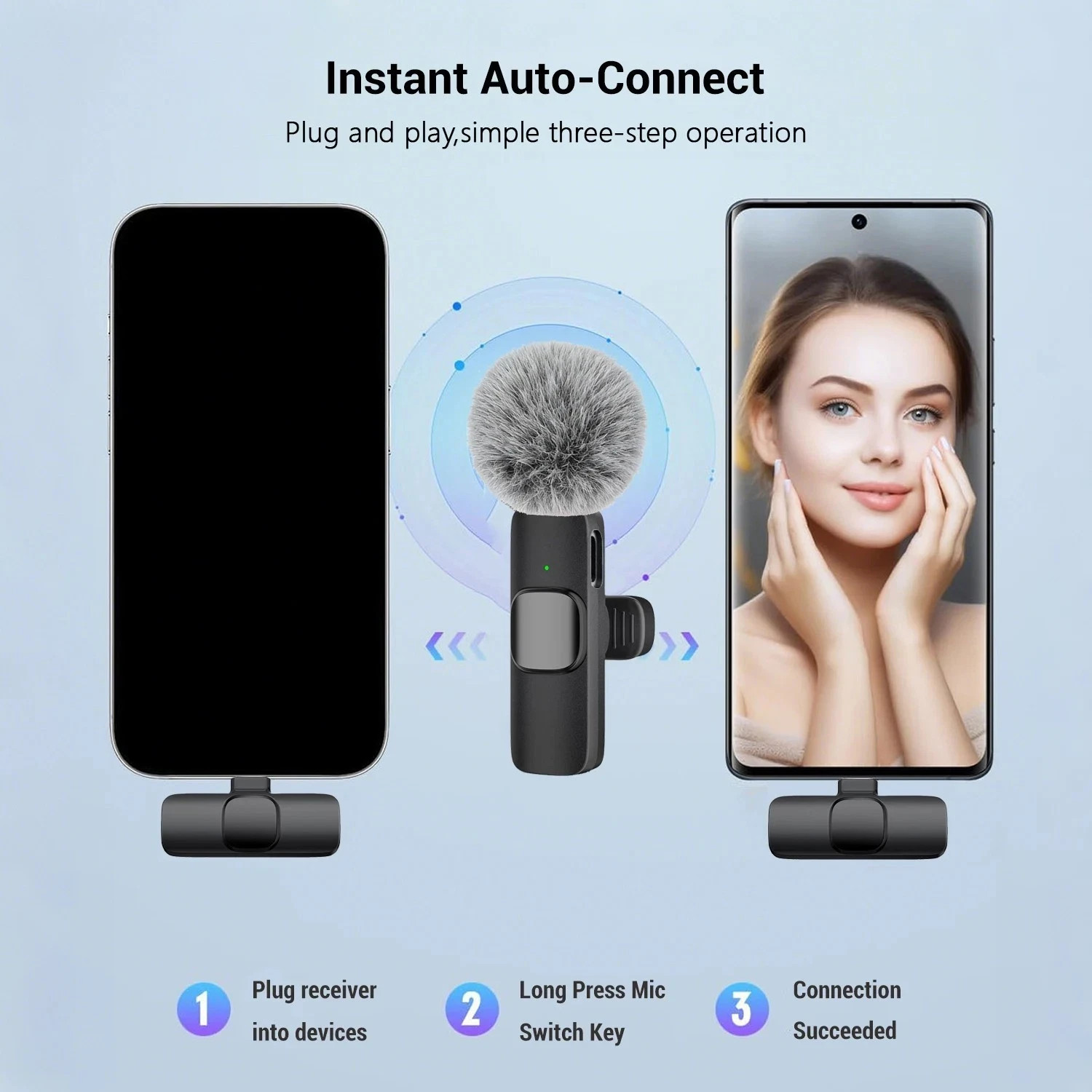 Type-C Wireless Lavalier Microphone USB-C Clip Mic for Phone Camera Laptop