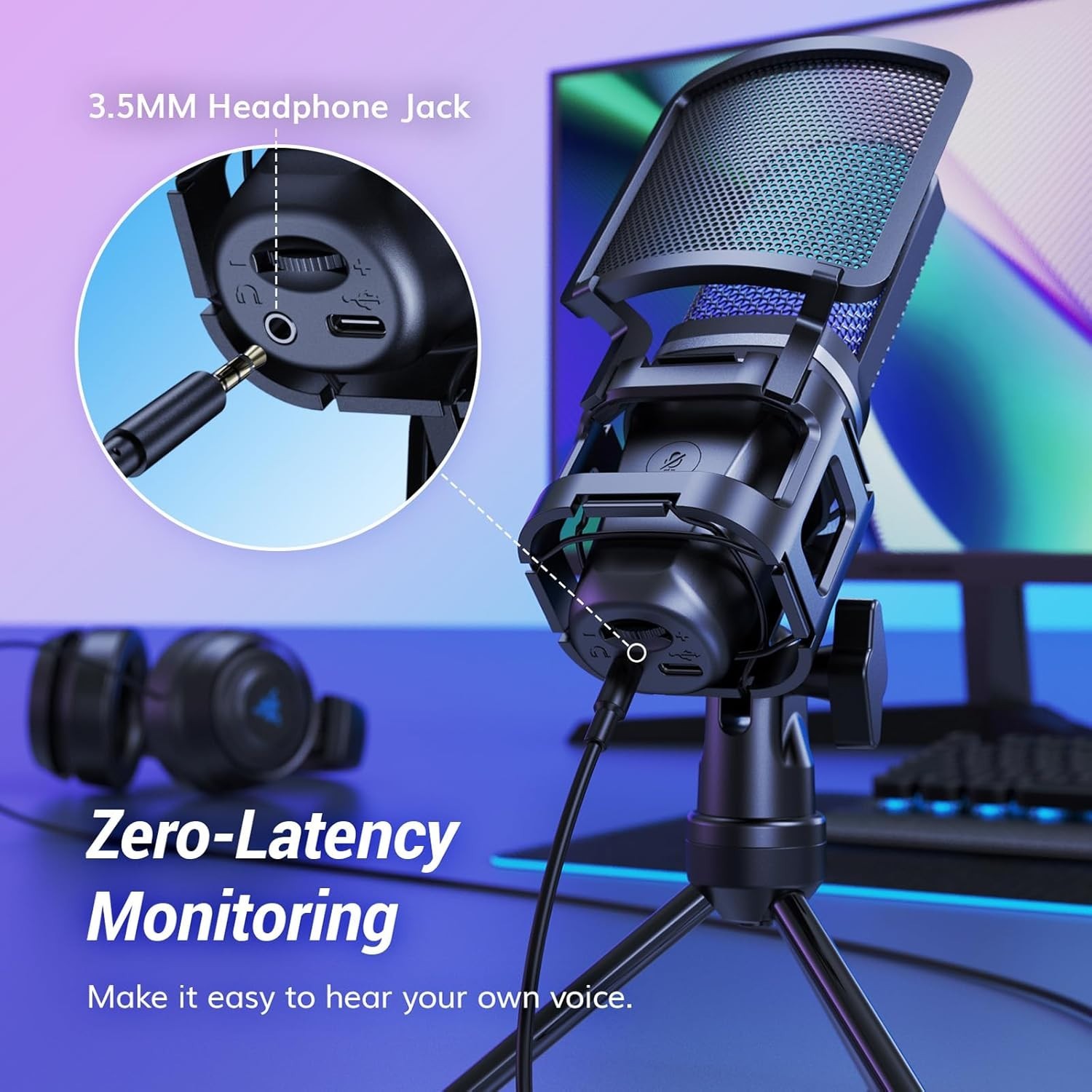Podcast Microphone, USB Computer Mic, Cardioid Condenser PC Micro with Tripod…