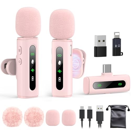 USB C Lavalier Microphone Wireless Mini Mic for Type Without Charging Case Pink