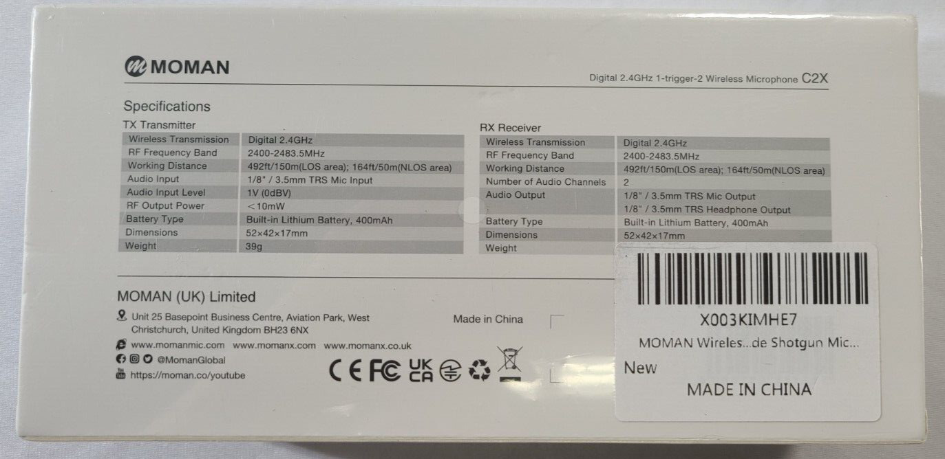 Moman C2X Digital 2.4GHz 1-trigger 2-Wireless Microphone