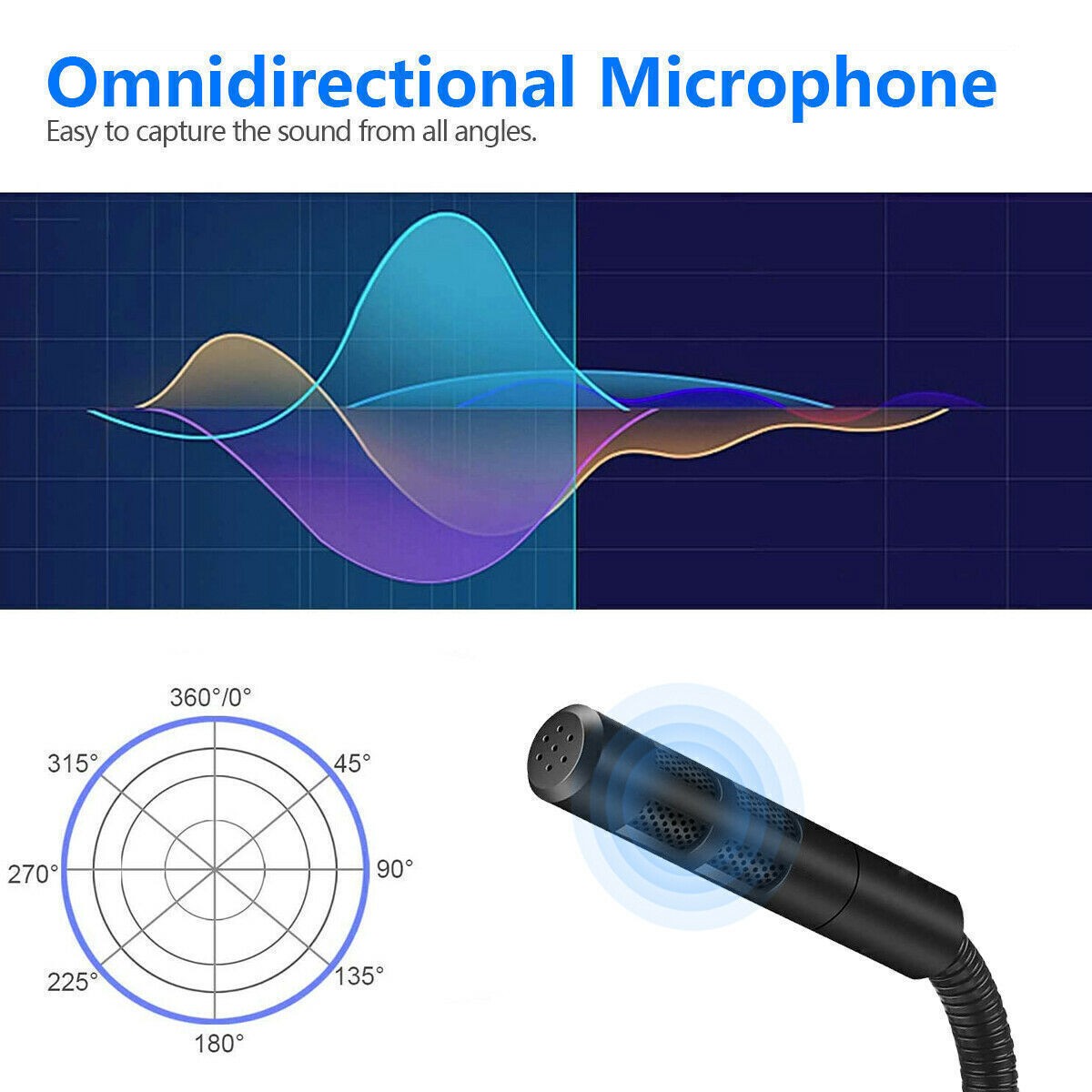 USB Mini Condenser Microphone with Stand Desktop Laptop PC Recording Mic