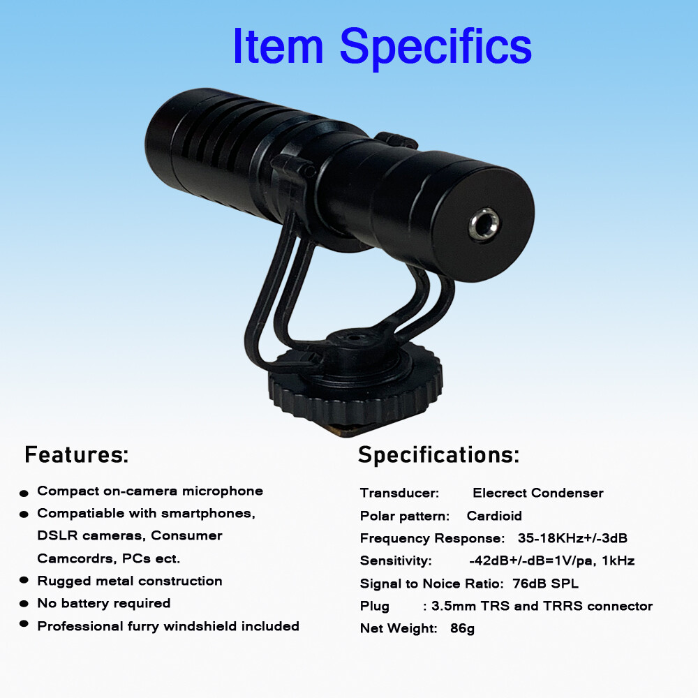 Supercardioid Camera PC Microphone Audio Shotgun Mic For Smartphone DSLR iPhone