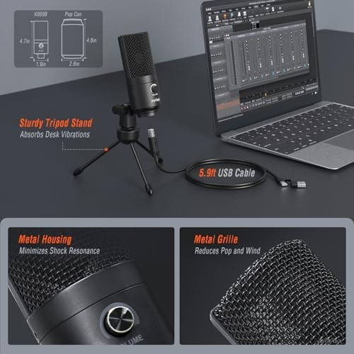 USB Condenser Microphone for PC & Mac – Cardioid Laptop Mic for Vocals, Streamin