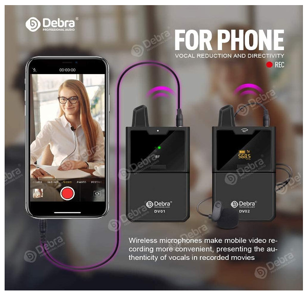Debra DV02 UHF Wireless Lavalier Microphone with Remote Real-time Monitor V8221