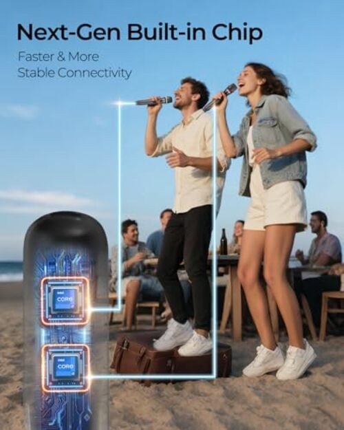 Wireless Microphones, Metal Dynamic Microphone System with Rechargeable Gray