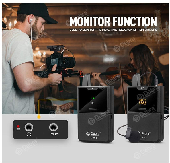 Debra DV02 UHF Wireless Lavalier Microphone with Remote Real-time Monitor V8221