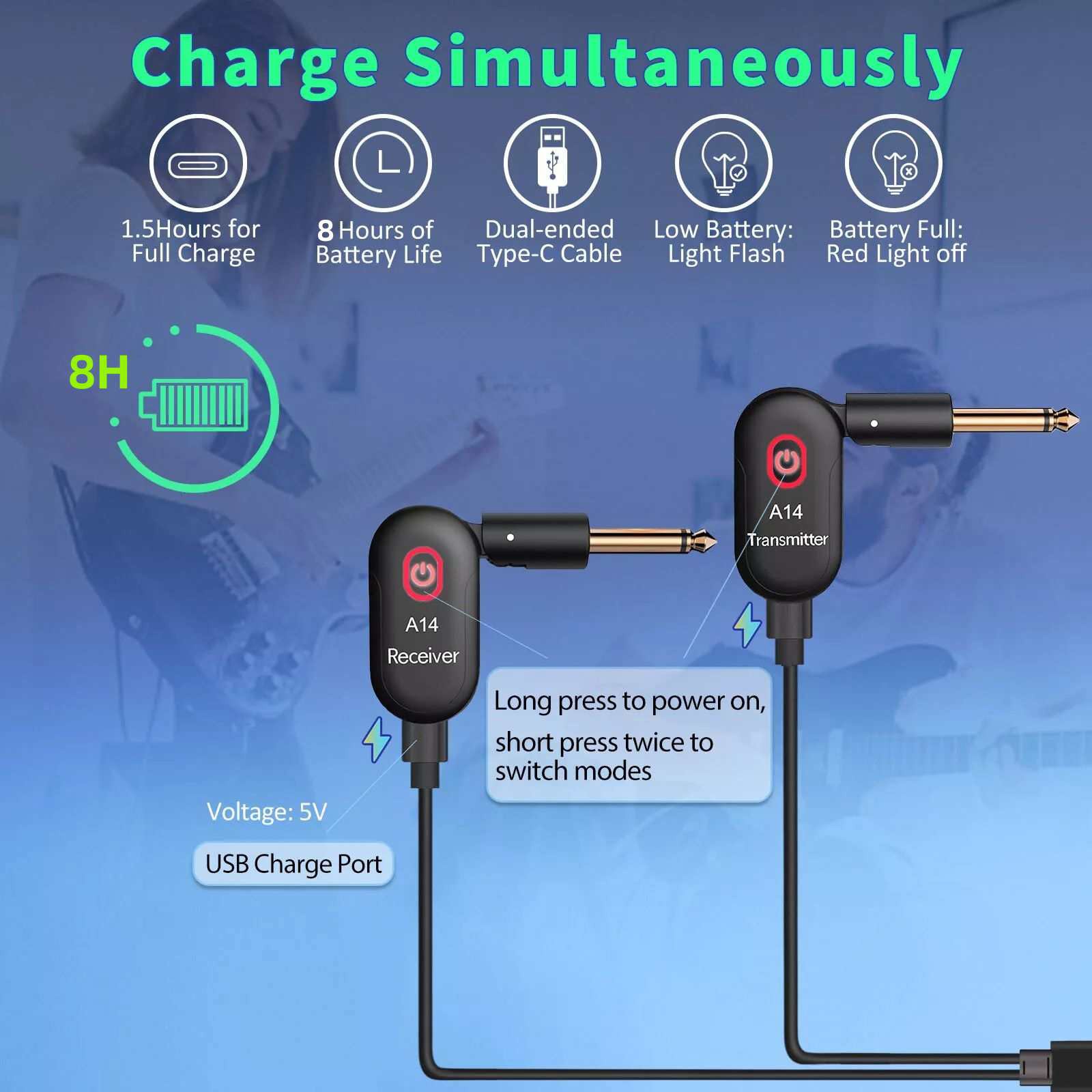 New 2.4GHz Wireless System for Electric Guitar Bass Violin Receiver Transmitter