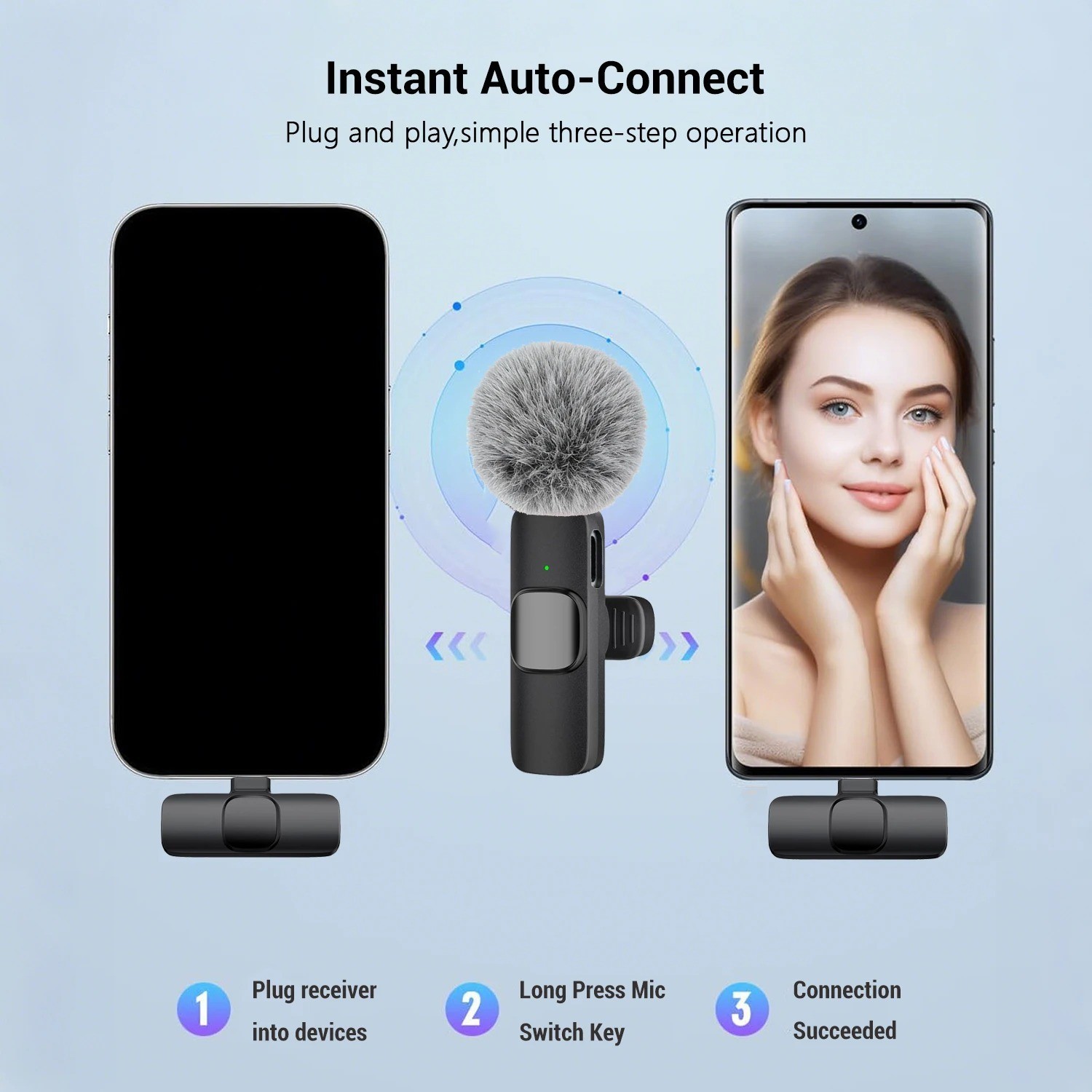 Wireless Lavalier Microphone Type C Clip On Lapel Mic for Phone PC Camera