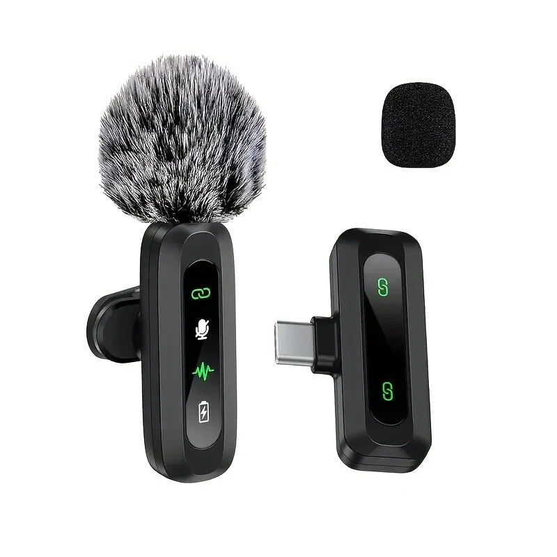 Wireless Lapel Microphone with Clip USB Type-C Connector Noise Cancellation