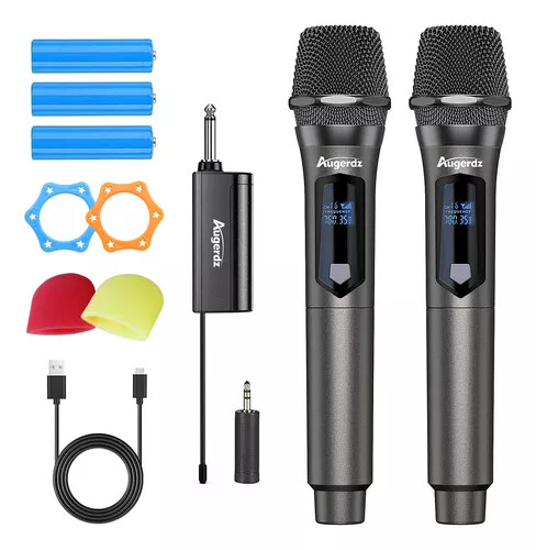 2x Wireless Microphone System 2 Channel Pro Audio UHF Handheld Dynamic Mic Party