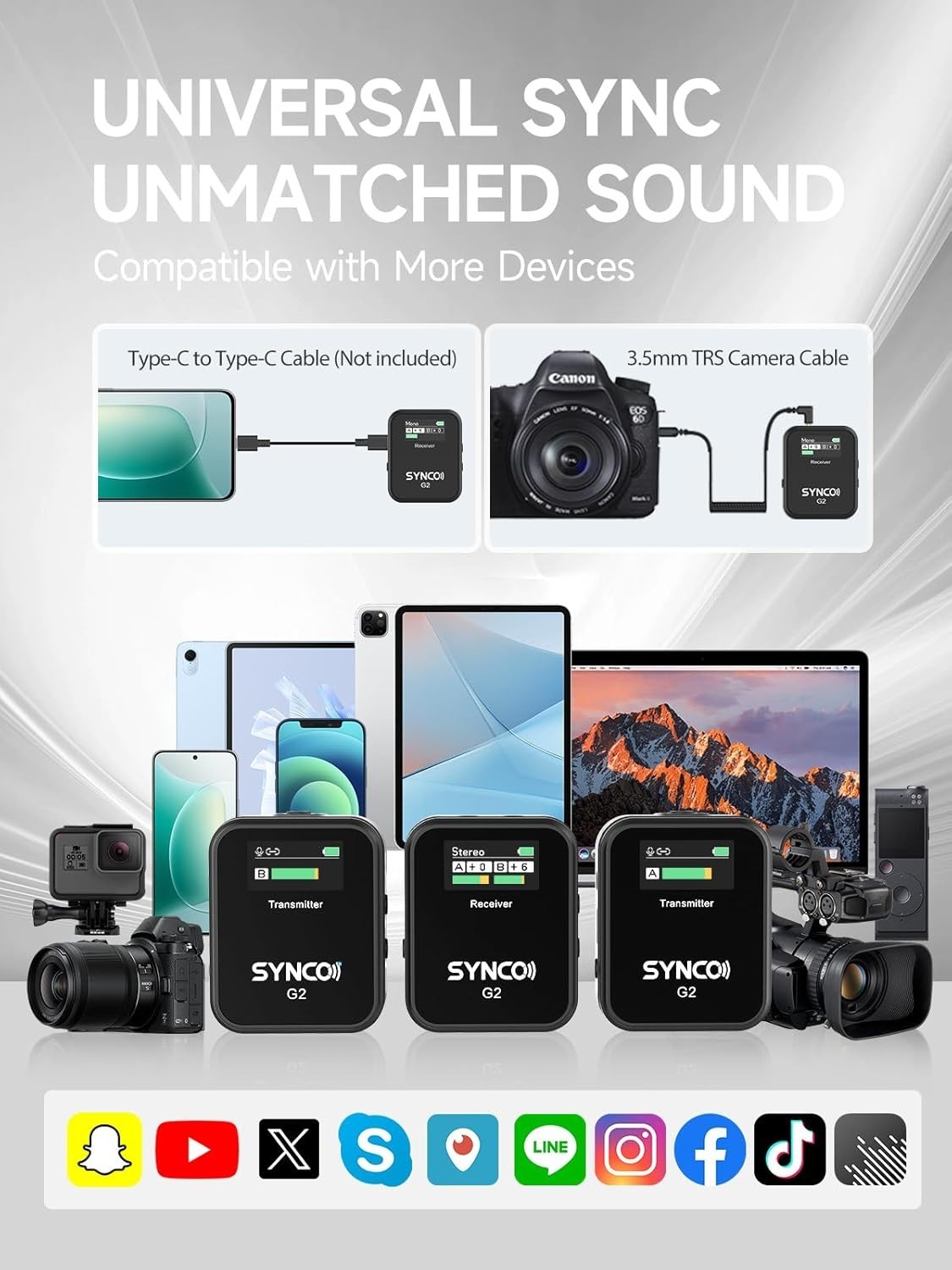 SYNCO G2(A2) Wireless Lavalier Microphone 2.4G Dual Transmitter For Camera Vlog