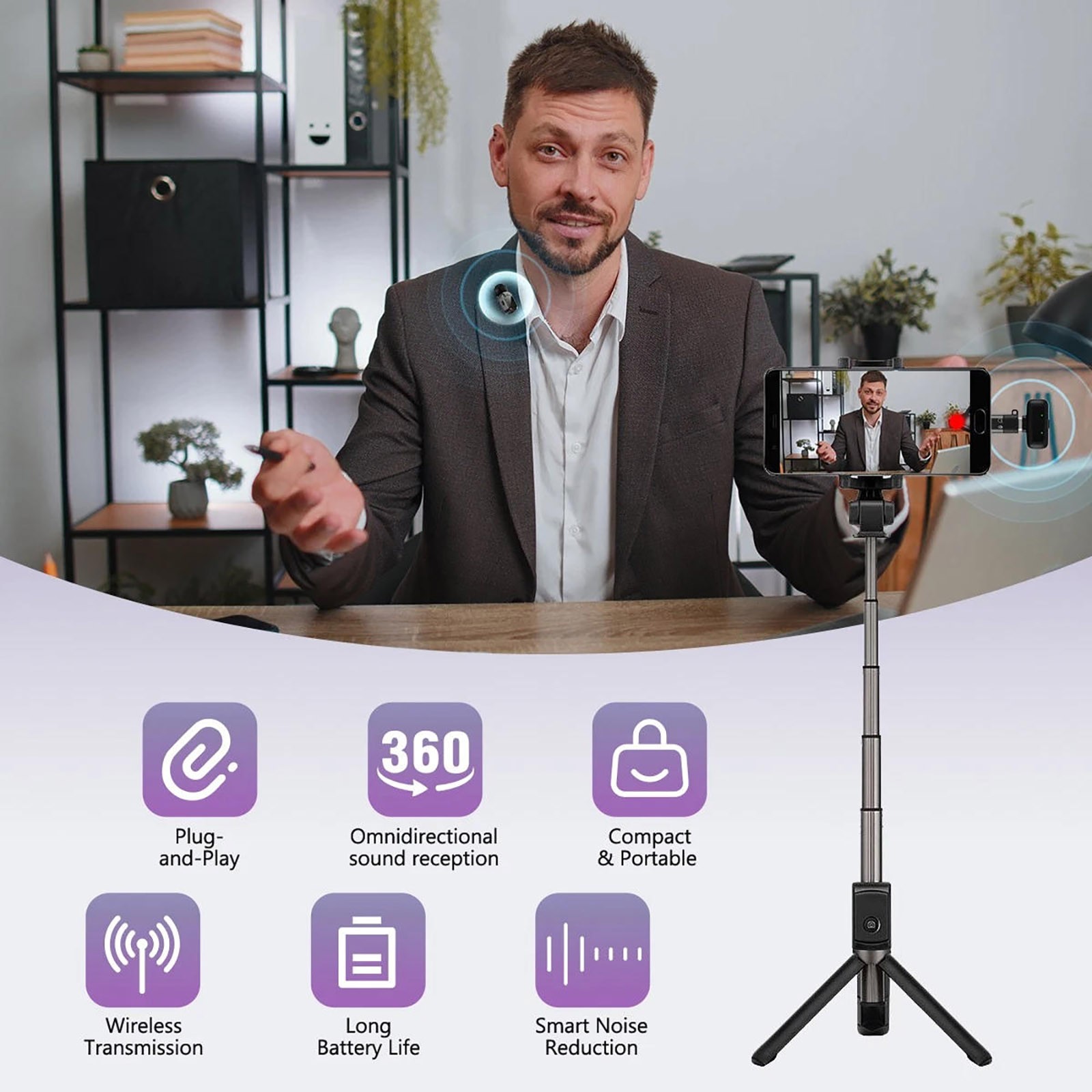Dual Wireless Lavalier Mic for Type-C Phone 2.4G Noise Cancelling Podcast Vlog