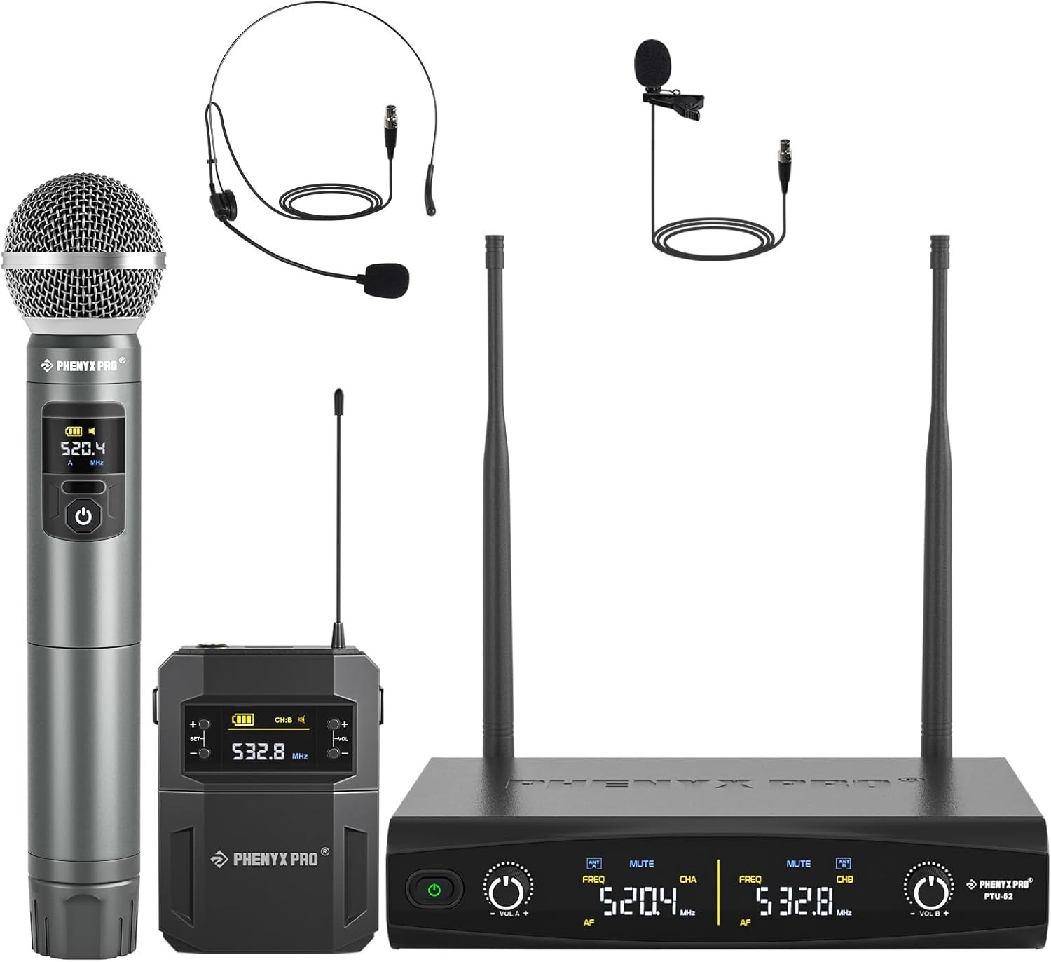 Phenyx Pro Wireless Microphone System,Metal Wireless Mic Set w/Handheld/Bodypack