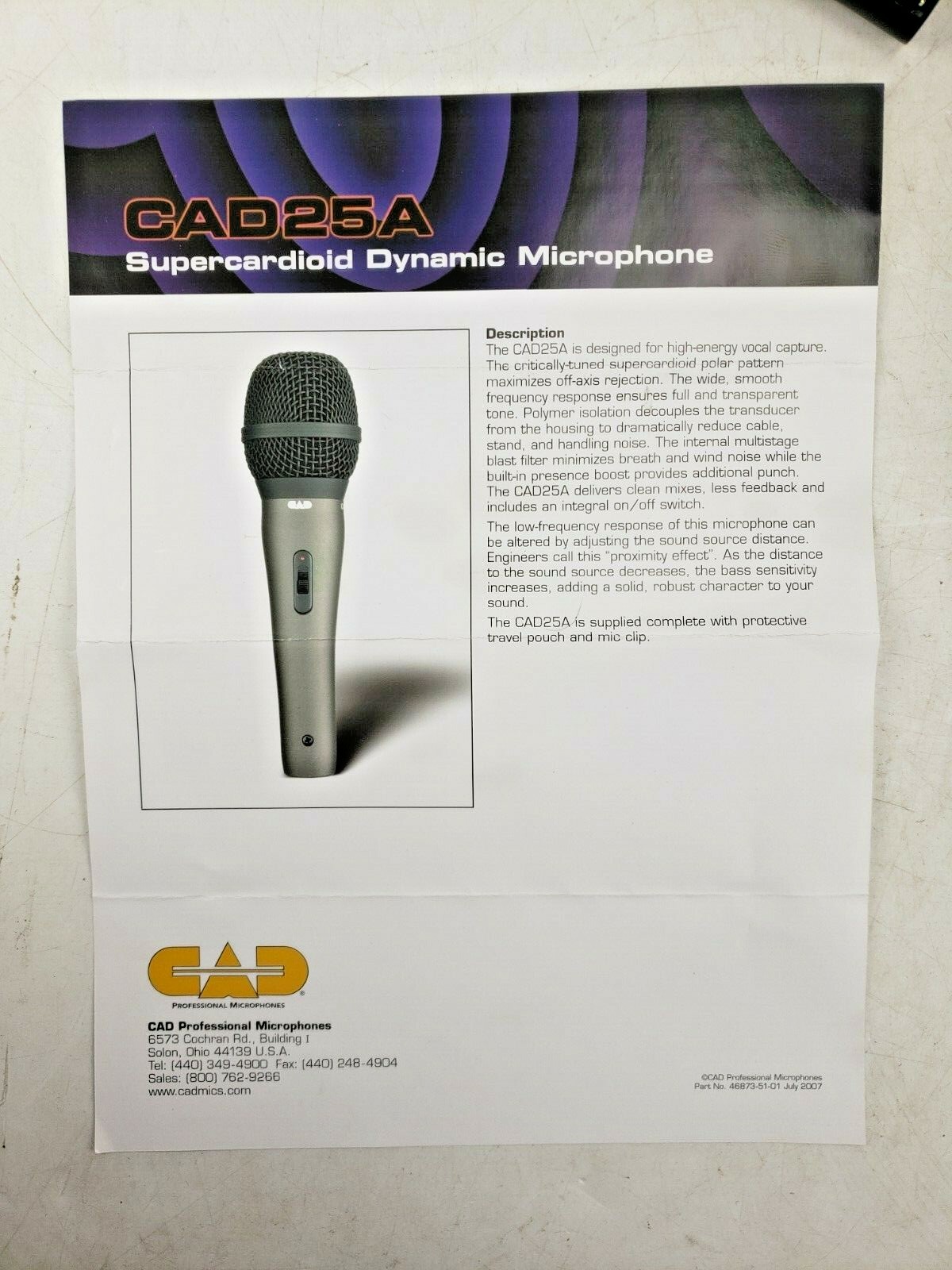 New CAD 25A Supercardioid Dynamic Microphone Cable Stand Mount Handheld Vocal