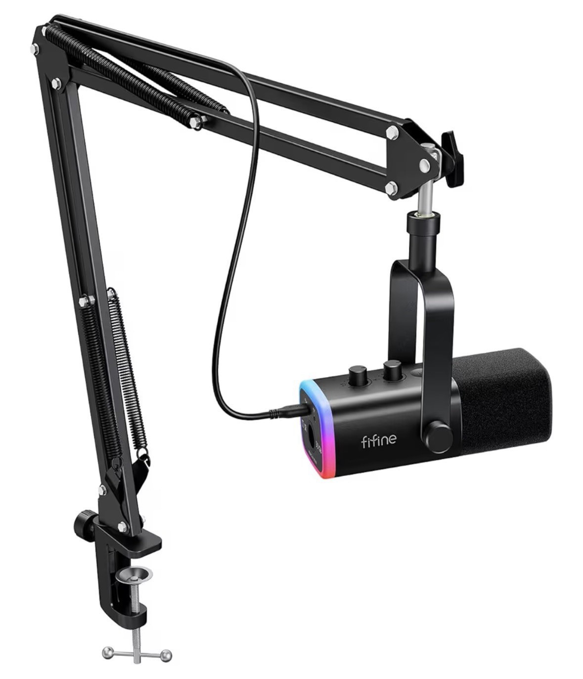 FIFINE Ampligame AM8T Dynamic Wired Desktop Microphone Boom Arm Clamp Black