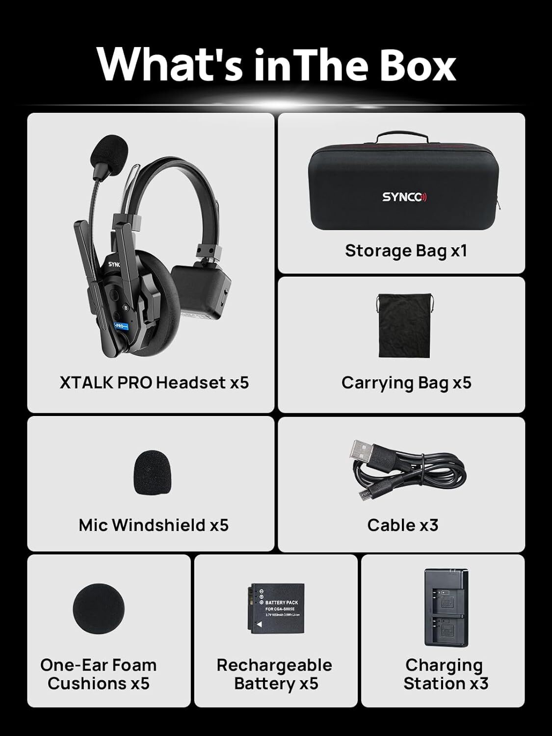 SYNCO XTALK XPRO5 Wireless Intercom Headset System 2.4GHz 500m/1640ft 5 Person