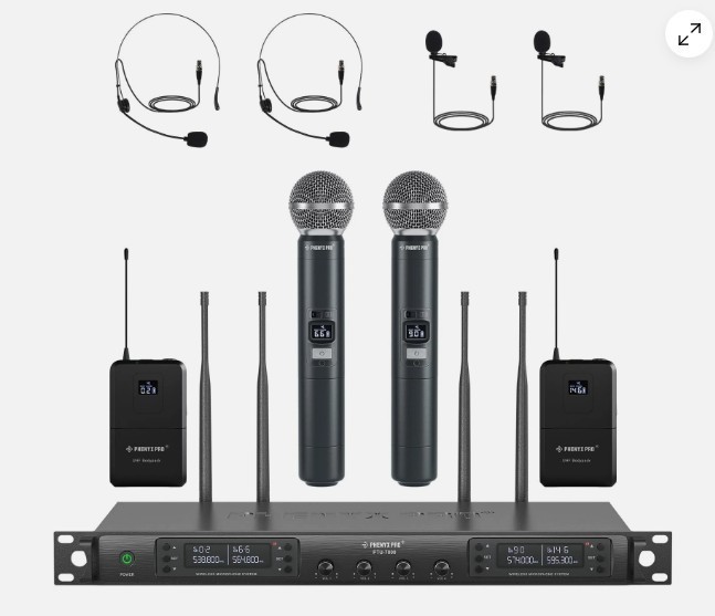 Phenyx Pro 4-Channel Wireless Microphone System w/Auto PTU-7000-2H2B, Black