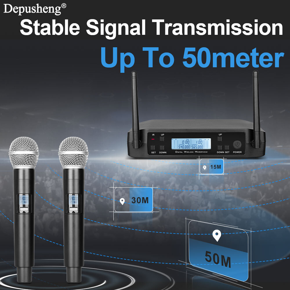 Wireless Handheld Microphone Depusheng PGX2 Two UHF Channel For Church Home Ktv
