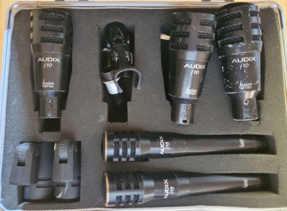 Drum Mic Kit: 2x Audix f15 + 3x Audix f10 + 2x Sennheiser e604 w/ Case & Clips