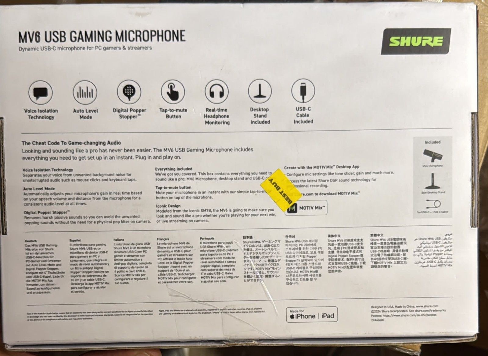 Shure MV6 USB Gaming Microphone for Streaming, Podcasting & Recording – Dynamic