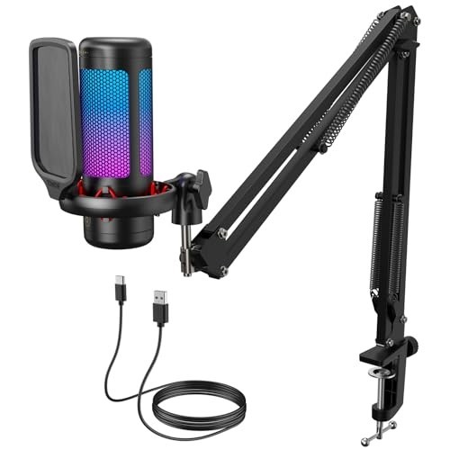 TONOR TC310+ USB Gaming Microphone Boom Arm RGB Mic PC Twitch Streaming Black
