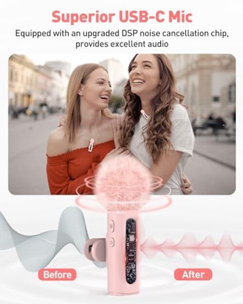 USB C Lavalier Microphone Wireless Mini Mic for Type Without Charging Case Pink