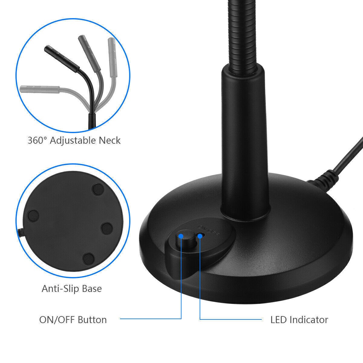 USB Mini Condenser Microphone with Stand Desktop Laptop PC Recording Mic