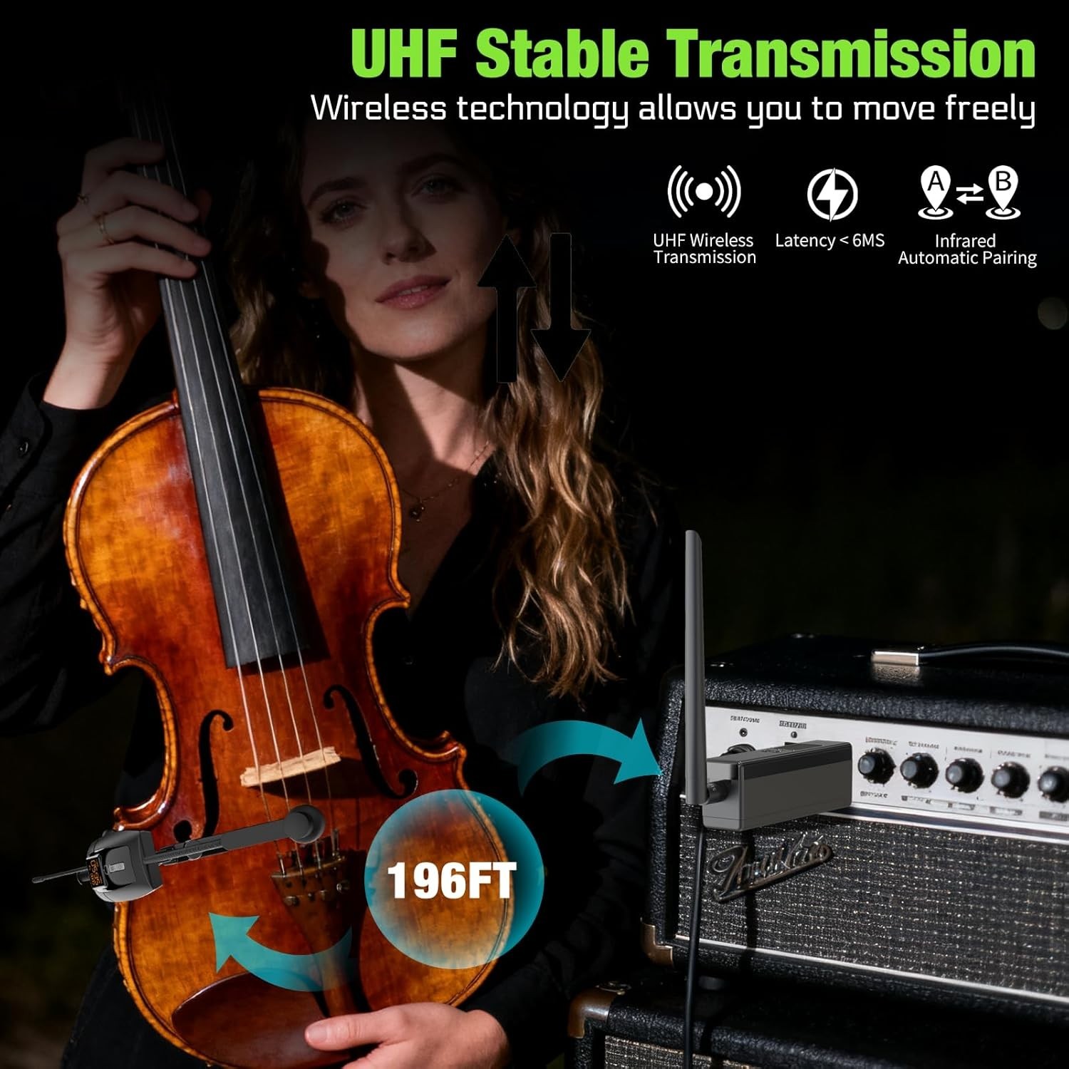 UHF Wireless Violin Cello Microphone System Violin Pickup Clip-on Instrument Mic