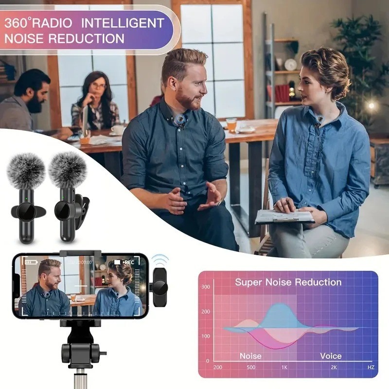 Wireless Lavalier Microphone Audio Video Recording Mini Mic For iPhone Android