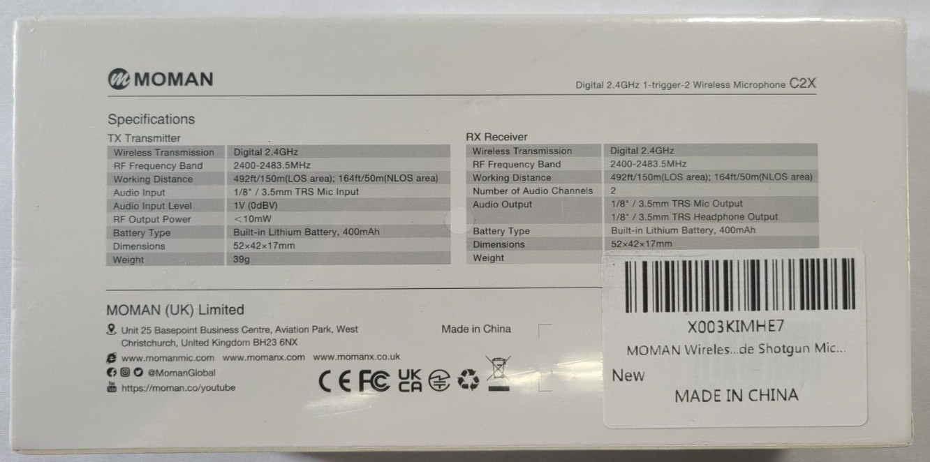 Moman C2X Digital 2.4GHz 1-trigger 2-Wireless Microphone