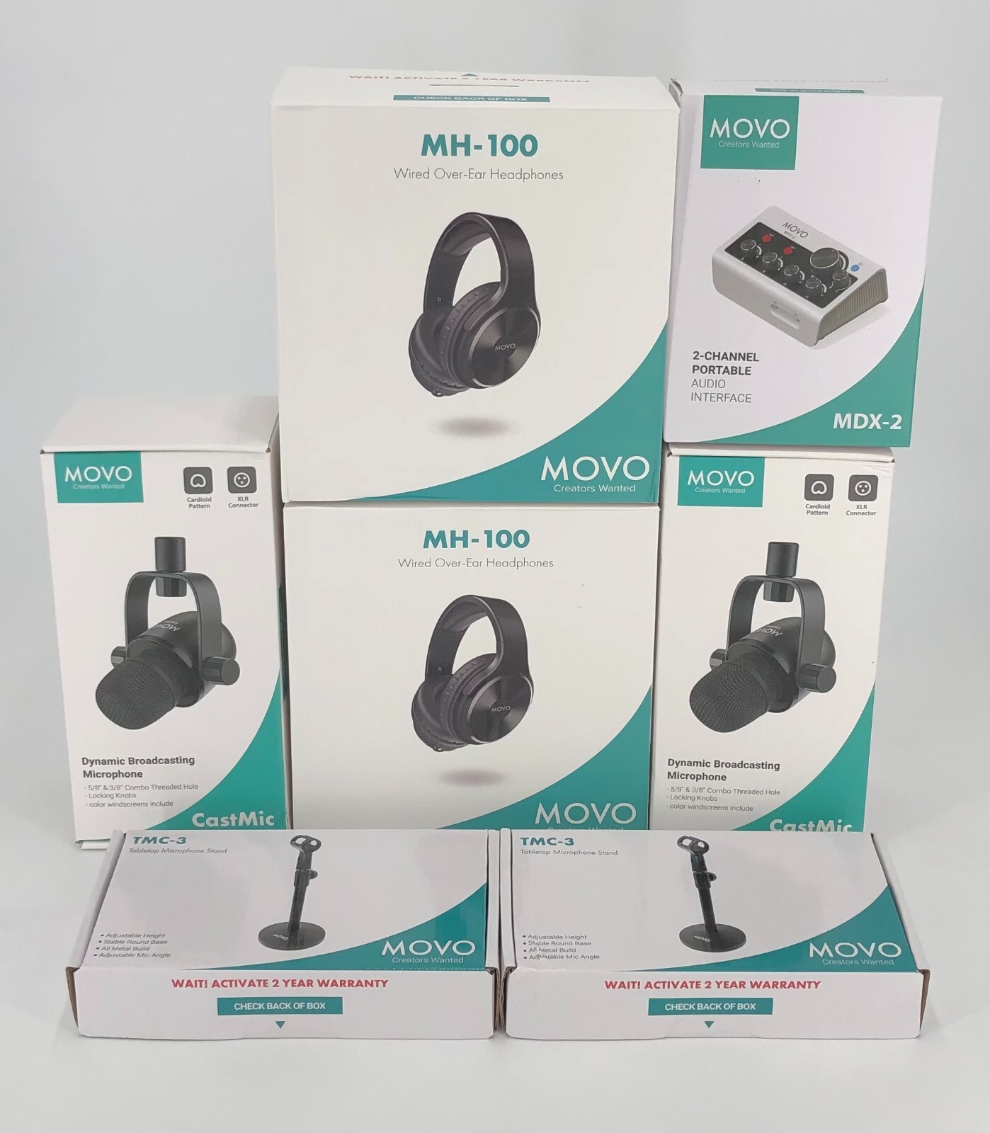 Movo PodPro-TH Tabletop Portable Podcasting Bundle with Headphones for TWO